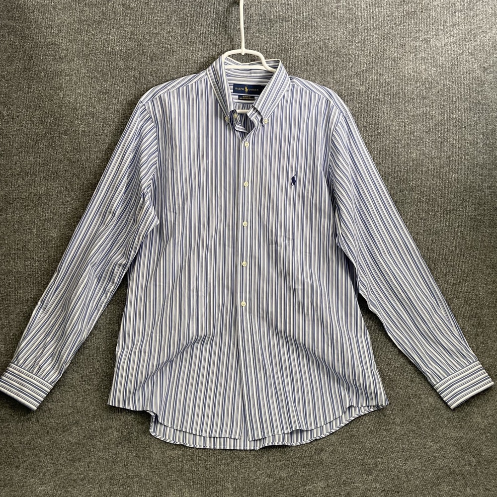 Polo Ralph Lauren Classic Fit Shirt Mens Sz L 100% Cotton Blue Striped